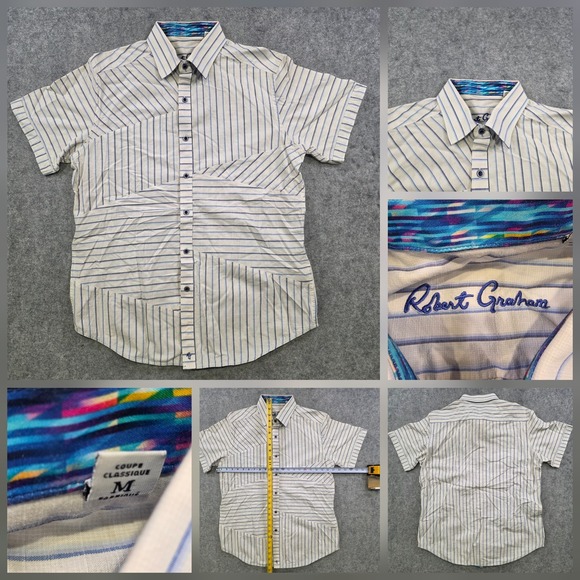 Robert Graham Other - Robert Graham Shirt Mens Medium White Blue Striped Short Sleeve Button Up Cotton